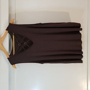 Gray Sleeveless Blouse with Gold Accents EUC